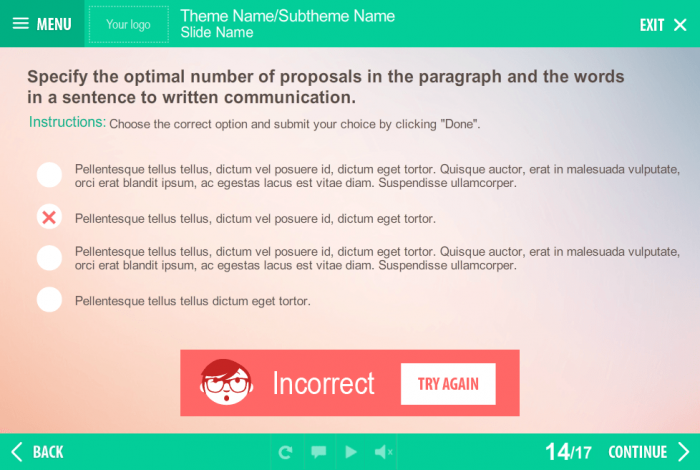 Single Choice Test With Incorrect Answer — eLearning Storyline Course