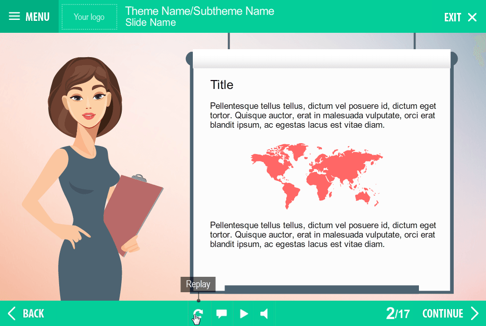 Female Business Character With Flipchart — Storyline eLearning Template Female Business Character With Flipchart — Storyline eLearning Template