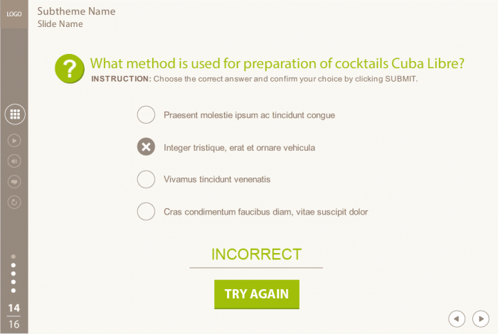 Single Choice Test With Incorrect Answer — eLearning Storyline Course