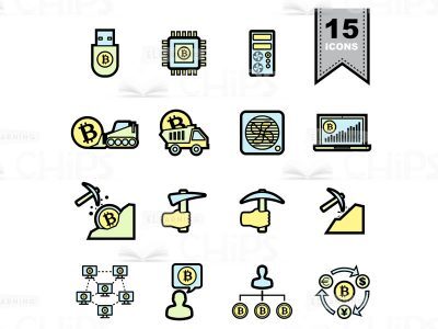 Bitcoin Mining Icons Set-0