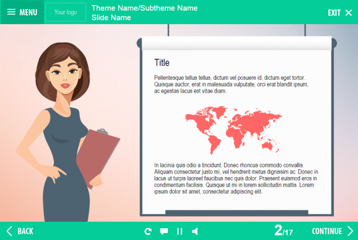 Female Business Character With Flipchart — Lectora eLearning Template
