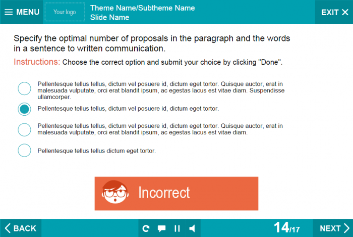 Single Choice Test With Incorrect Answer — eLearning Lectora Course