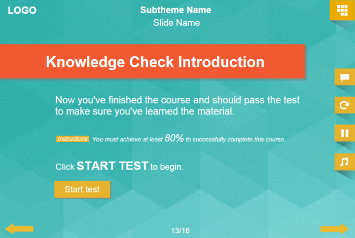 Pre-Test Slide — Lectora Course Player