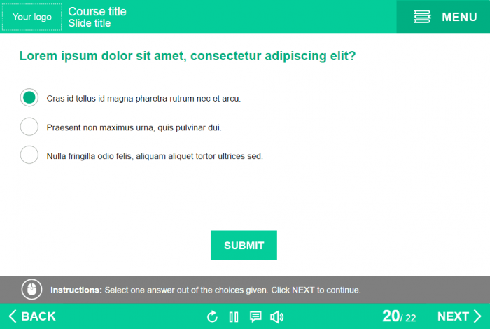 Question With Single Choice — eLearning Lectora Course Player