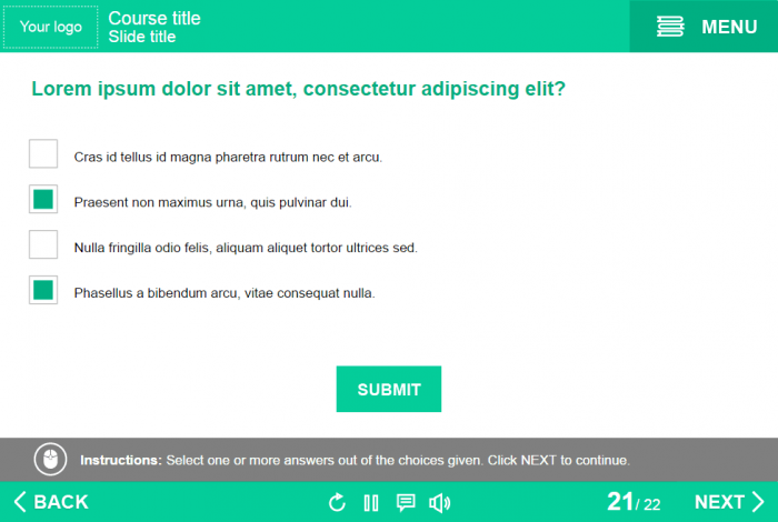 Test With Multiple Choice — Lectora eLearning Template
