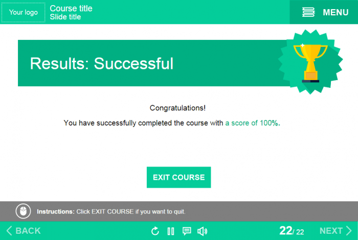 Successful Course Results — Lectora eLearning Course Player