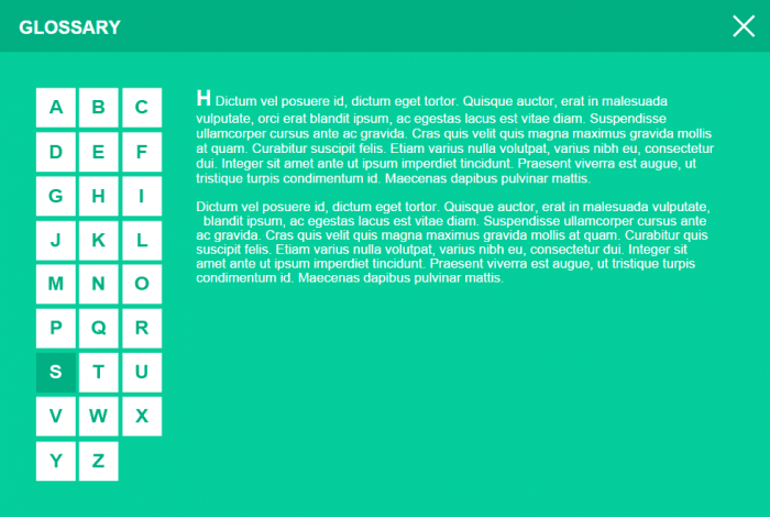 Glossary Menu — Lectora Template for eLearning