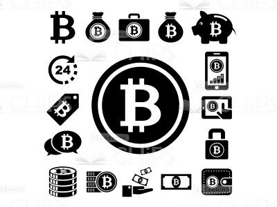 Black And White Bitcoin Icon Set-0
