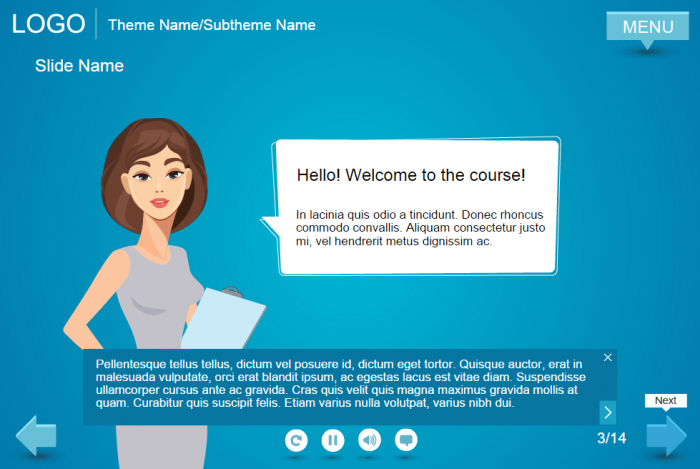 Vector Character With Callout and Closed Captions — Lectora eLearning Template