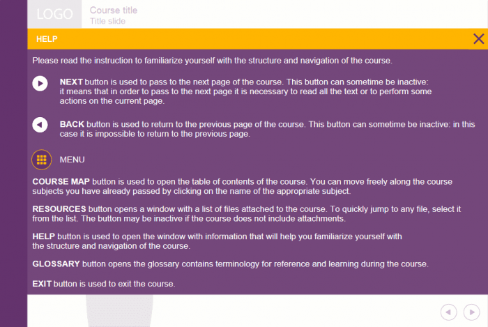 Help Menu — Lectora Template for e-Learning