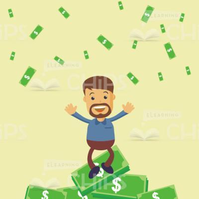 Successful Businessman Character Rolling In Money-0
