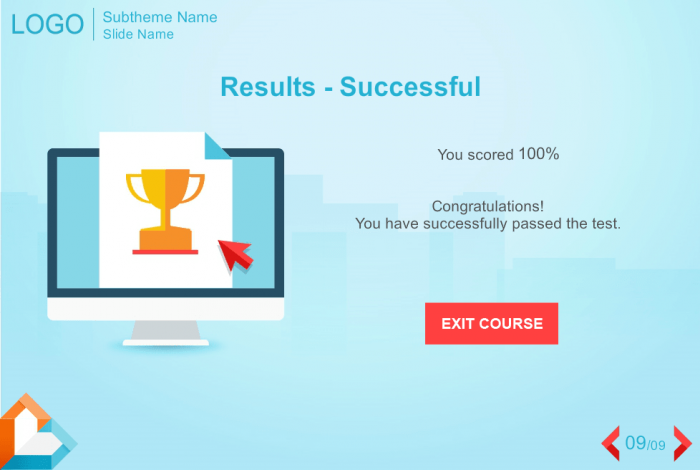 Successful Course Results — Storyline eLearning Course Player