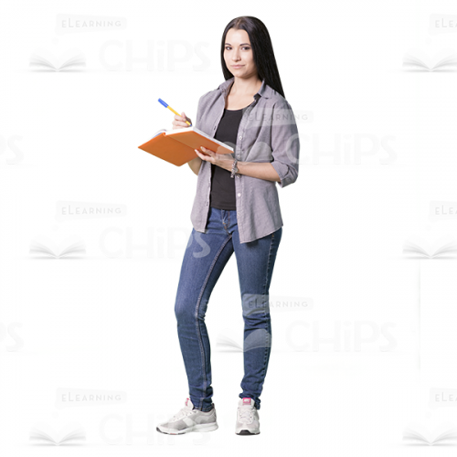 Cutout image of a smiling woman making notes-0