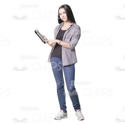 Cutout image of a smiling girl with a tablet-0