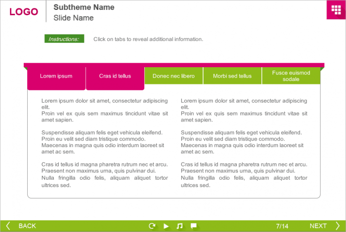 Green Horizontal Tabs — Articulate Storyline Templates for eLearning Courses
