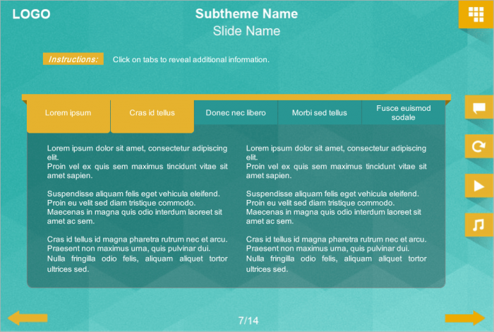 Turquoise Horizontal Tabs — Articulate Storyline Templates for eLearning Courses