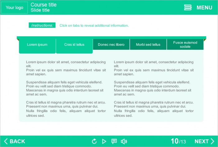 Light Green Colored Tabs — Articulate Storyline Templates for eLearning Courses