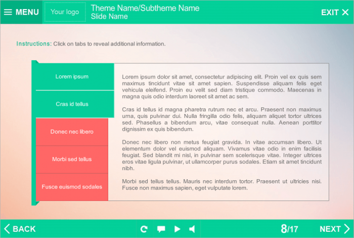 Red Colored Tabs — Articulate Storyline Templates for eLearning Courses