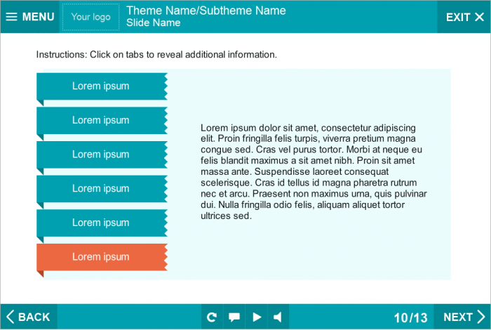 Turquoise Tabs on White Background — eLearning Template for Articulate Storyline