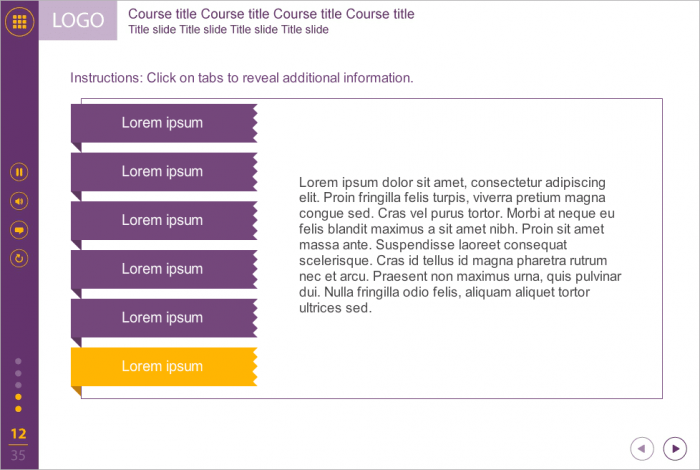 Purple Tabs on White Background — eLearning Template for Articulate Storyline