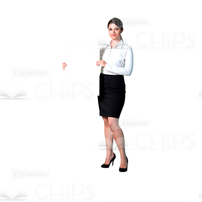 Friendly young woman standing with board cutout-0