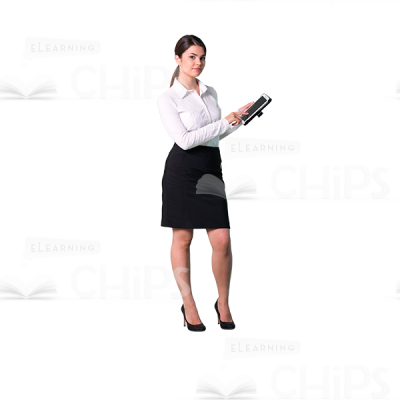 Cutout girl character standing sideways with tablet-0