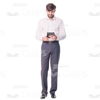 Pleased Cutout Man Character Standing With Tablet-0