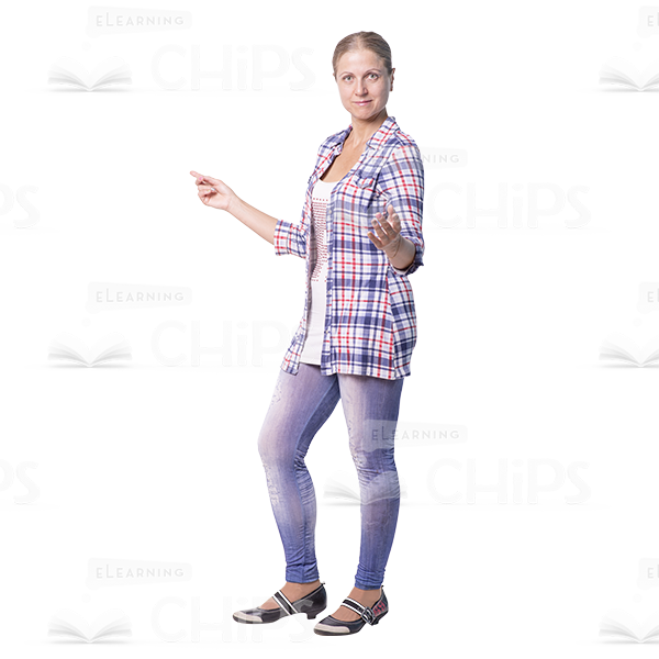 Mid Aged Cutout Woman Character Inviting Gesture-0
