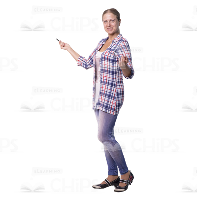 Smiling Mid Aged Woman Presenting Cutout Photo-0