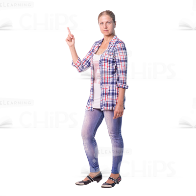 Quietly Standing Cutout Woman Character Pointing Up-0