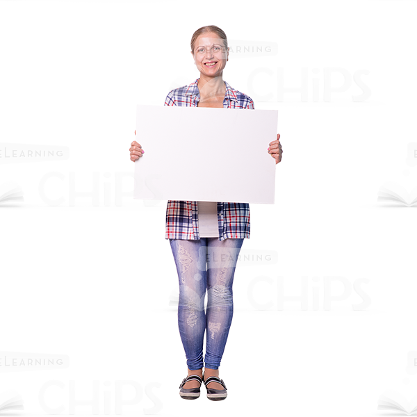 Smiling Mid Aged Woman Character With Banner-0 Smiling Mid Aged Woman Character With Banner-0
