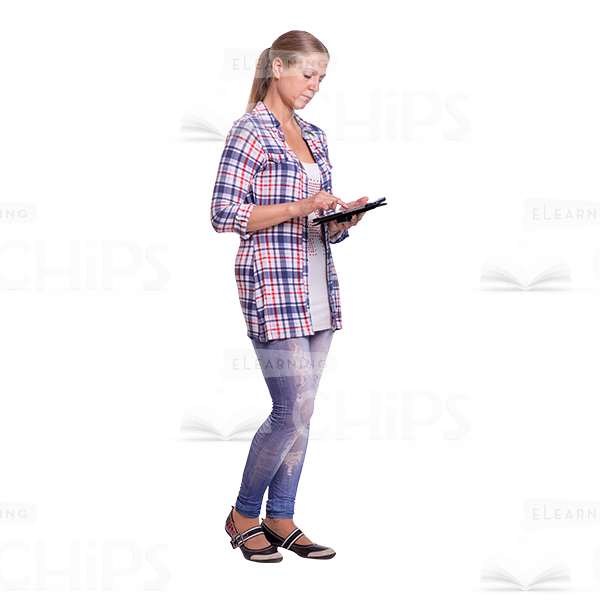 Mid Aged Cutout Woman Character Using Tablet -0