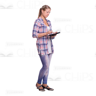 Cutout Woman Character With Tablet Sideways Standing-0