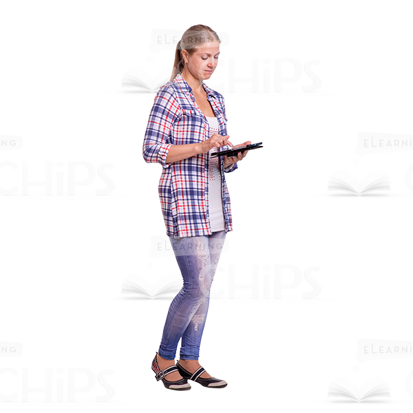 Enthusiastic Cutout Woman Character Using Tablet-0