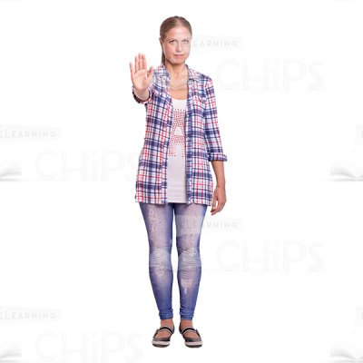 Friendly Cutout Woman Character Making Stop Gesture-0