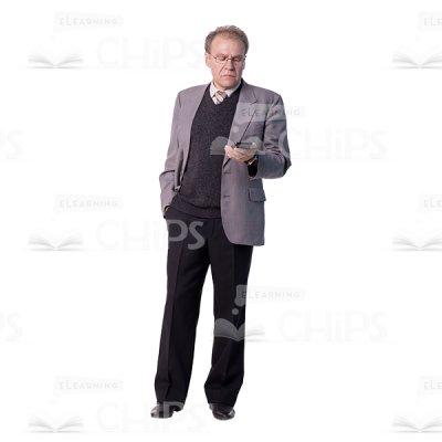 Focused Man Character Standing With Phone Cutout-0