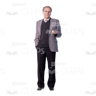 Frowning Man Standing With Phone Cutout Image-0