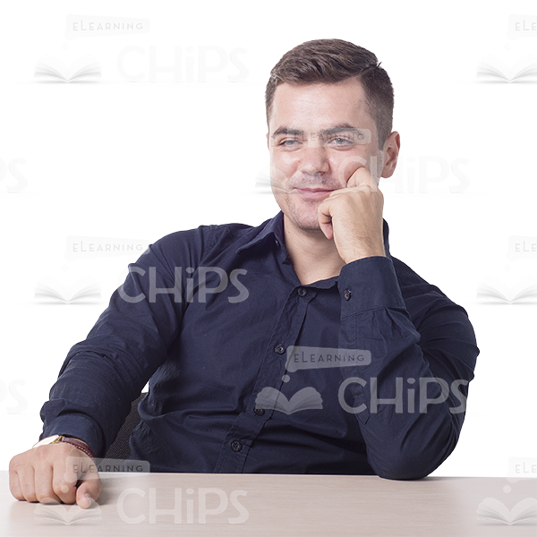 Cutout Photo Of Satisfied Man Sitting At Desk-0