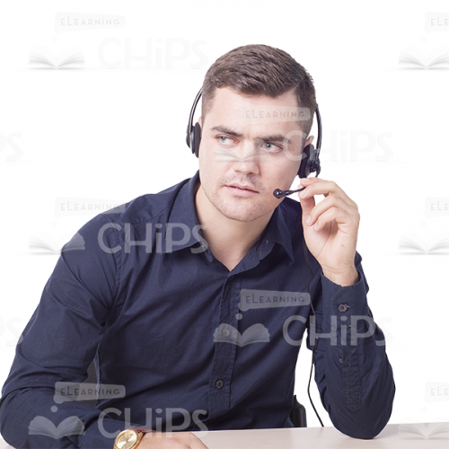 Focused Man Sitting At A Desk With A Headset Cutout -6814