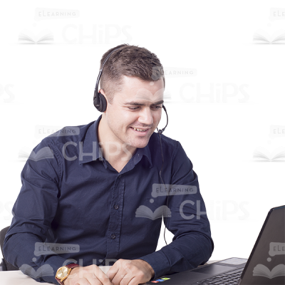 Smiling Young Man Operator Looking At Laptop Cutout-7544