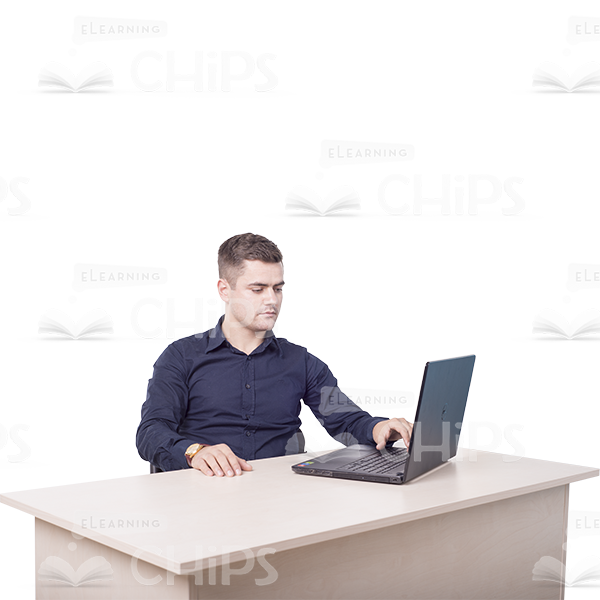 Serious Young Man Working On Laptop Cutout Image-0