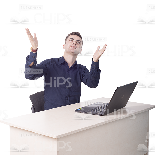 Sitting Man Throwing His Hands Up Cutout Photo-0