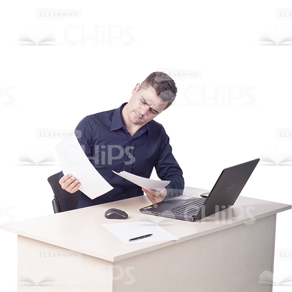 Frowning Man Sitting With Papers Cutout Photo-0