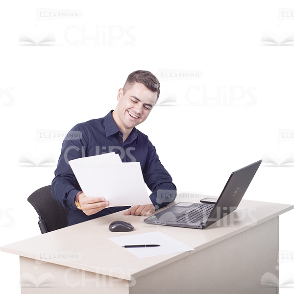 Laughing Young Man Sitting With Papers Cutout-0