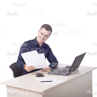 Cheerful Cutout Man Character Sitting With Papers-0