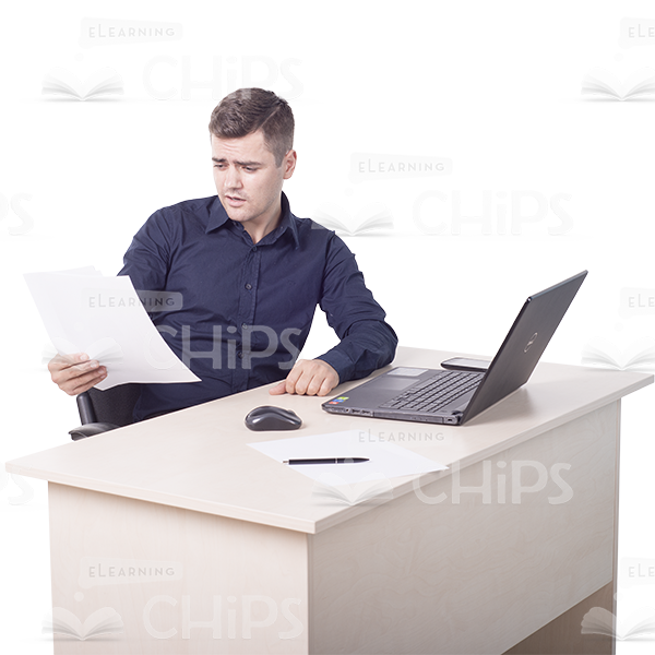 Confused Man Looking At Papers Cutout Photo-0