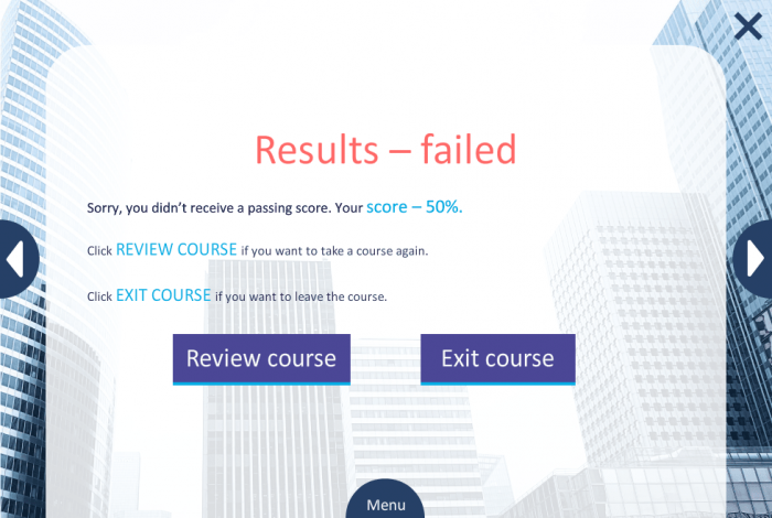 Failed Course Results — Storyline eLearning Template