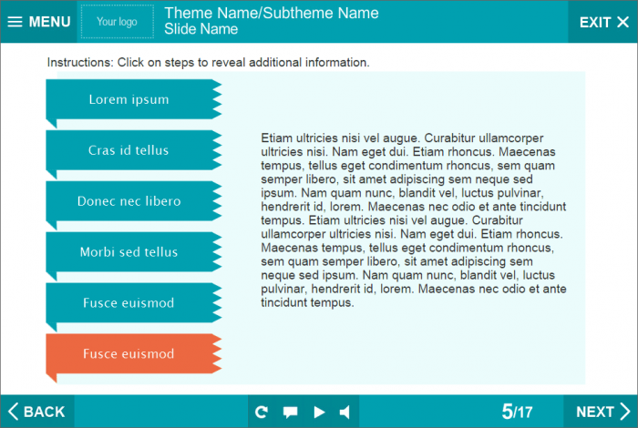 Turquoise Tabs on White Background — eLearning Template for Lectora Publisher