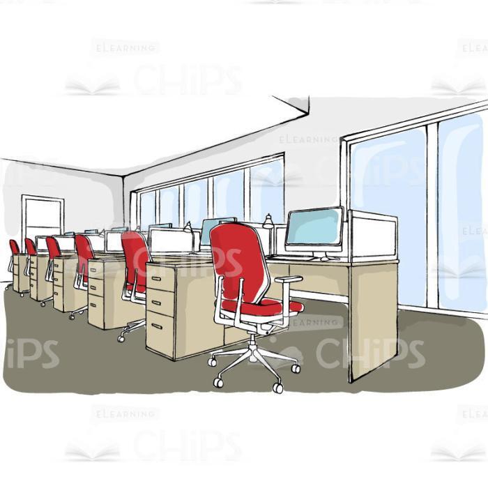 Office Interior With Workplaces Vector Background-0