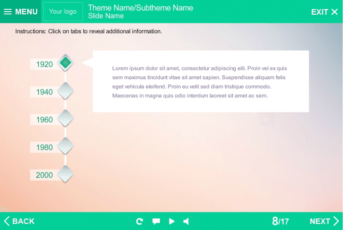 Timeline with Rhombus Buttons — eLearning Templates for Artoculate Storyline